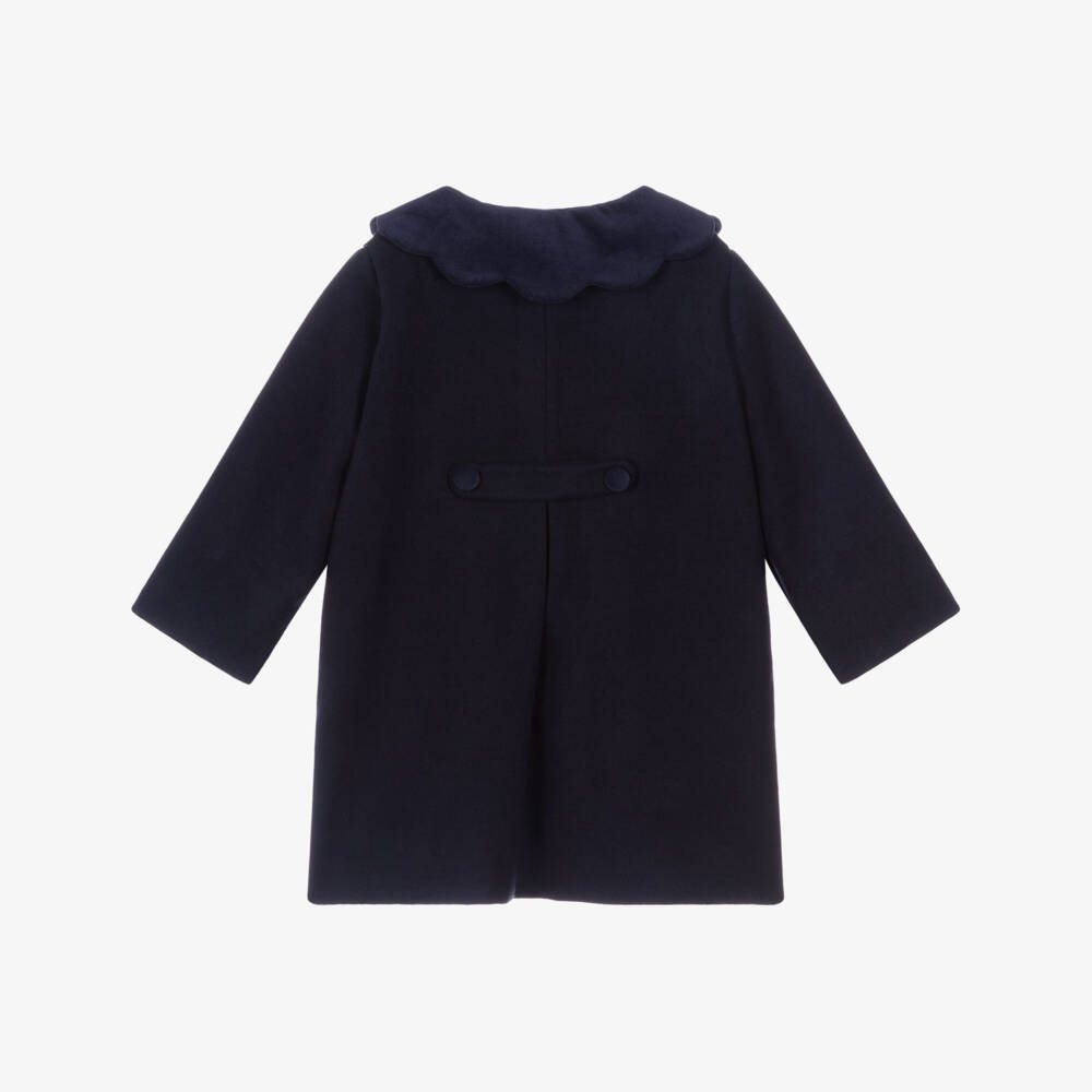 Kidiwi-Girls Navy Blue Coat with Velvet Collar | Childrensalon Outlet
