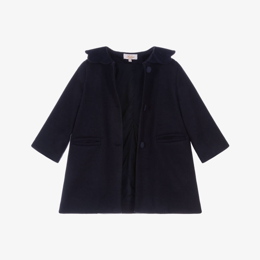 Kidiwi-Girls Navy Blue Coat with Velvet Collar | Childrensalon Outlet
