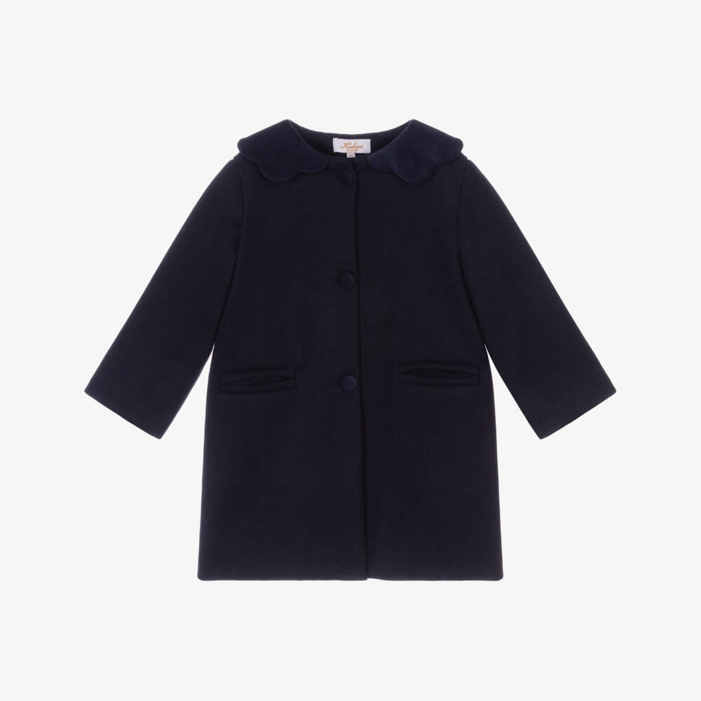 Kidiwi-Girls Navy Blue Coat with Velvet Collar | Childrensalon Outlet