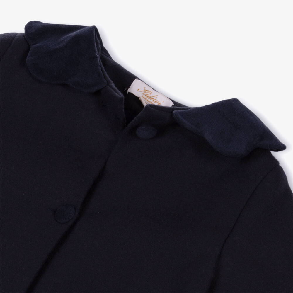Kidiwi-Girls Navy Blue Coat with Velvet Collar | Childrensalon Outlet