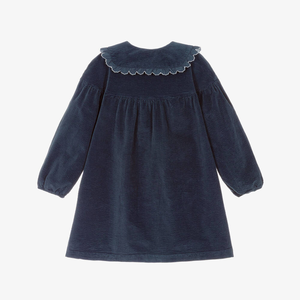 Laranjinha-Girls Navy Blue Corduroy Dress | Childrensalon Outlet
