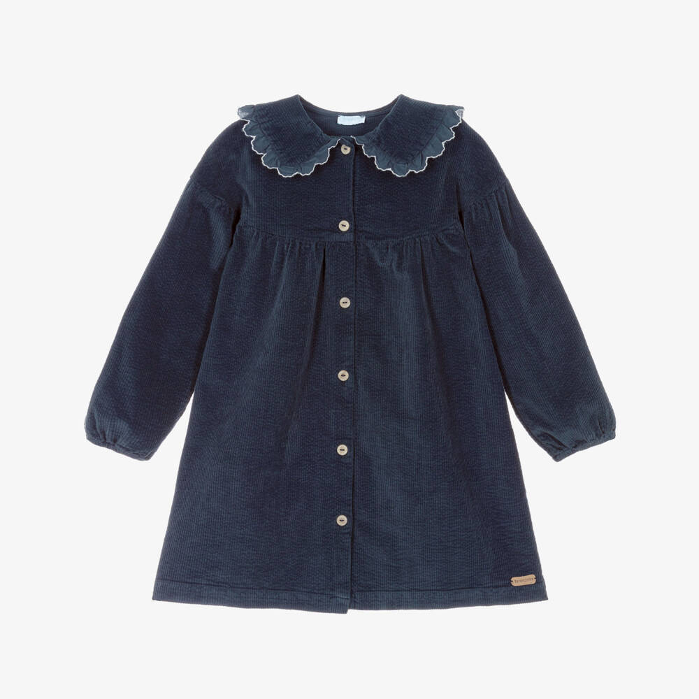 Laranjinha-Girls Navy Blue Corduroy Dress | Childrensalon Outlet