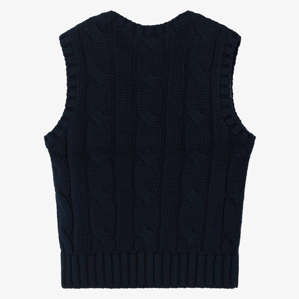 Ralph Lauren-Girls Navy Blue Cotton Cable Knit Slipover | Childrensalon Outlet