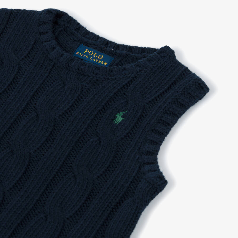 Ralph Lauren-Girls Navy Blue Cotton Cable Knit Slipover | Childrensalon Outlet