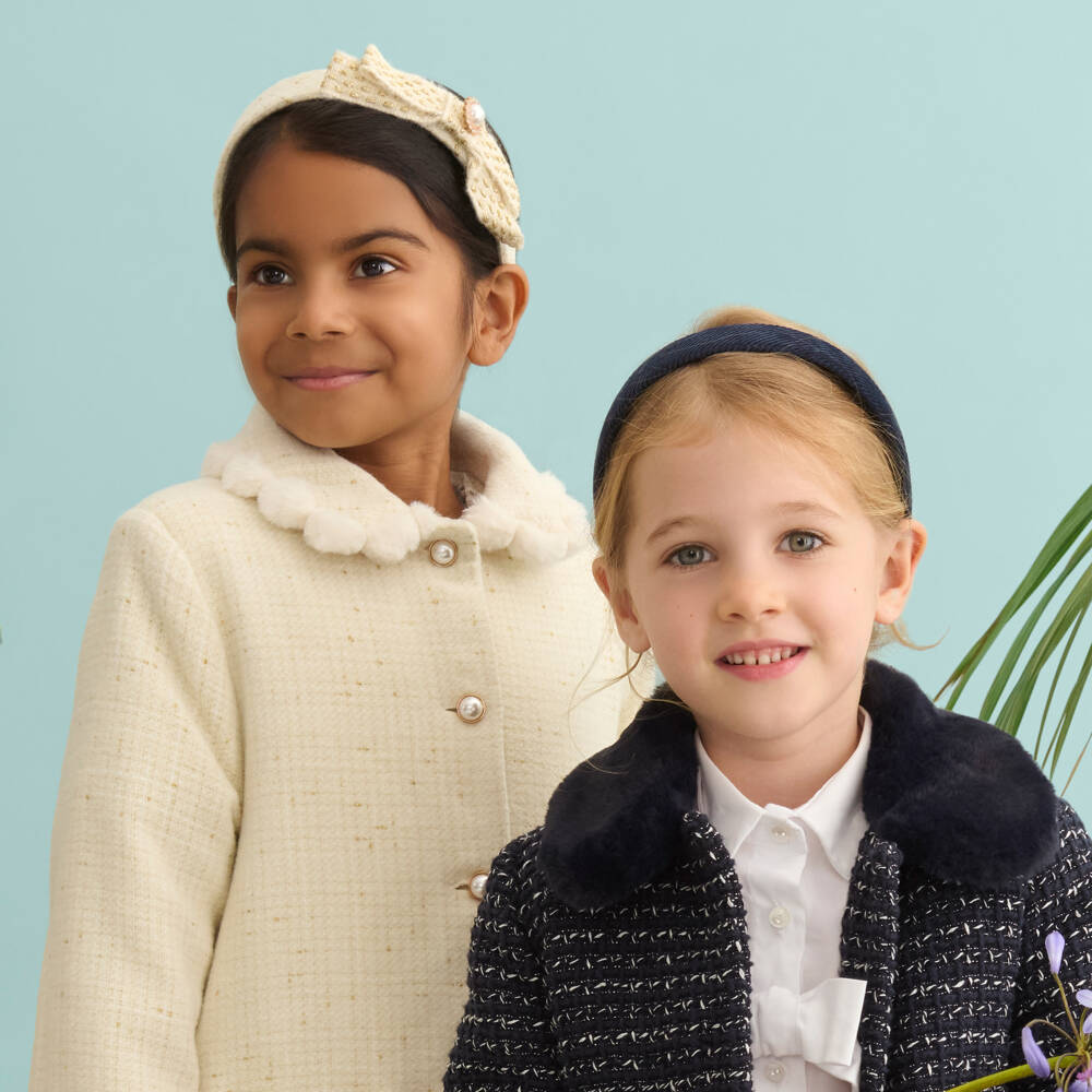 EIRENE-Girls Navy Blue Cotton Corduroy Hairband | Childrensalon Outlet