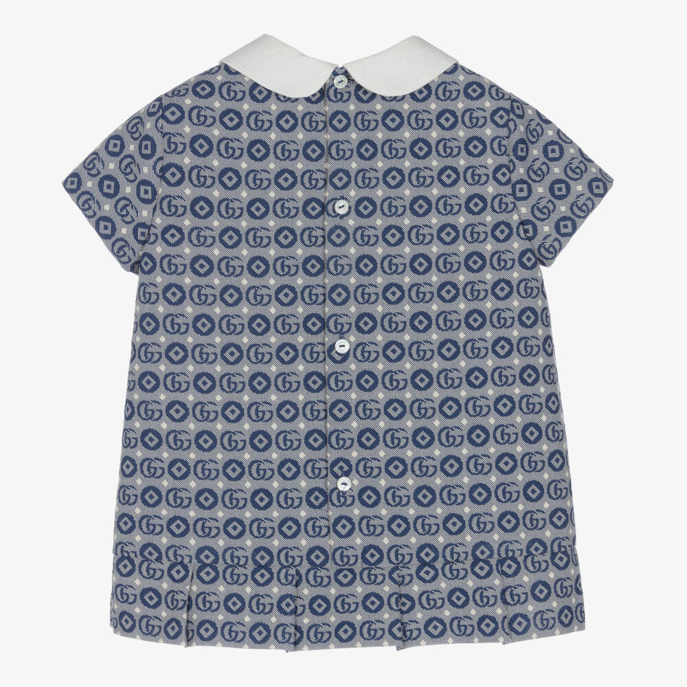 Gucci-Girls Navy Blue Cotton Double G Dress | Childrensalon Outlet