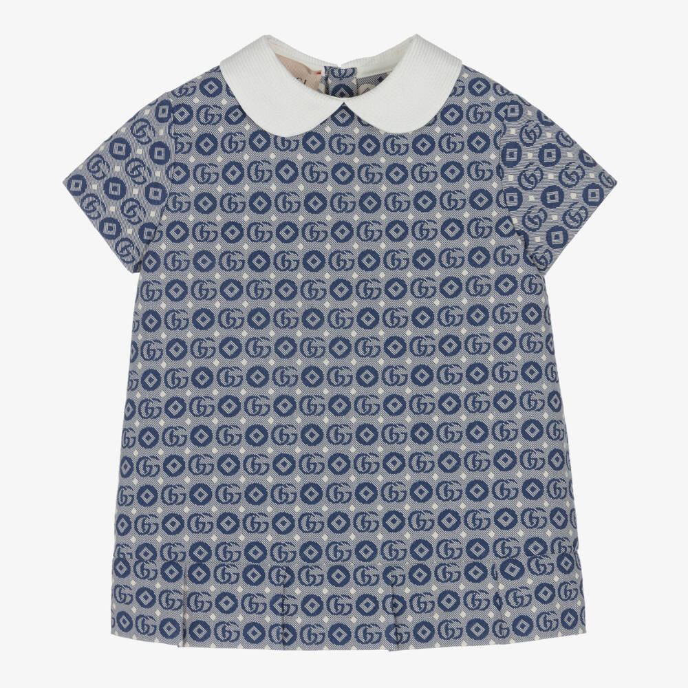 Gucci-Girls Navy Blue Cotton Double G Dress | Childrensalon Outlet