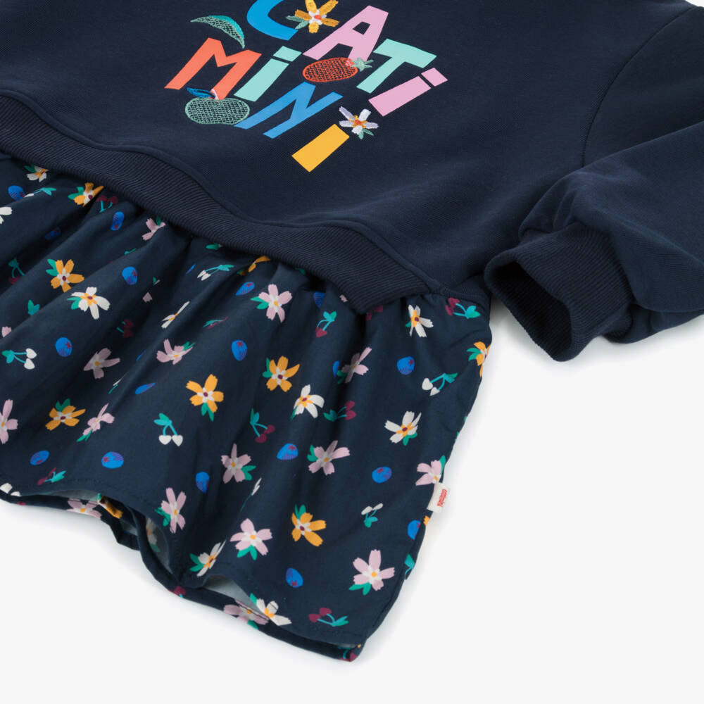 Catimini-Girls Navy Blue Cotton Floral & Fruit Sweatshirt Dress | Childrensalon Outlet