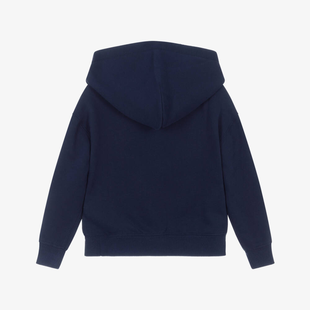Ralph Lauren-Girls Navy Blue Cotton Hoodie with Polo Bear Printed Sleeves | Childrensalon Outlet