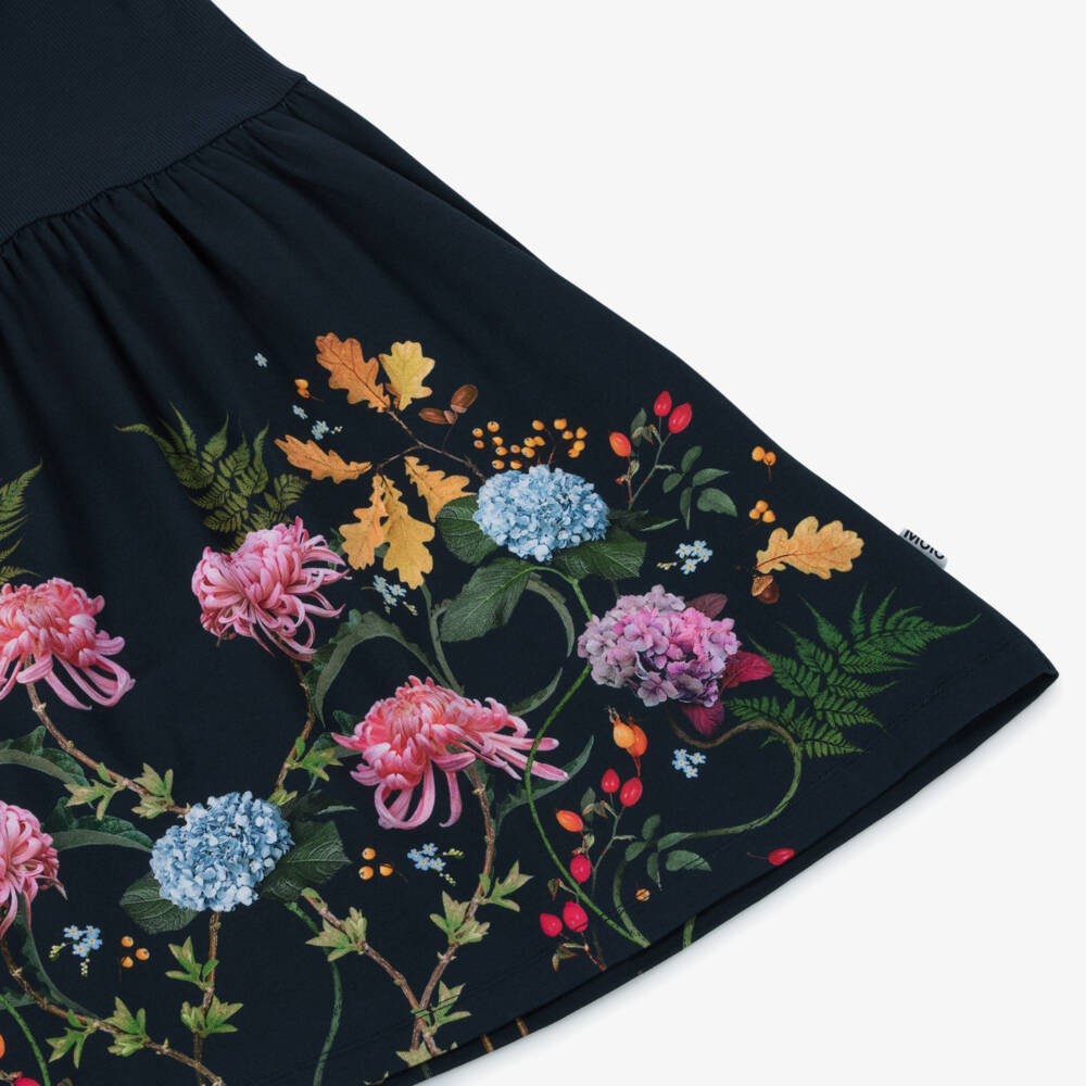 Molo-Girls Navy Blue Cotton Jersey Floral Dress | Childrensalon Outlet