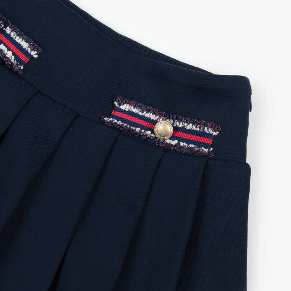 Patachou-Girls Navy Blue Cotton Jersey Skirt Set with Red Trim | Childrensalon Outlet