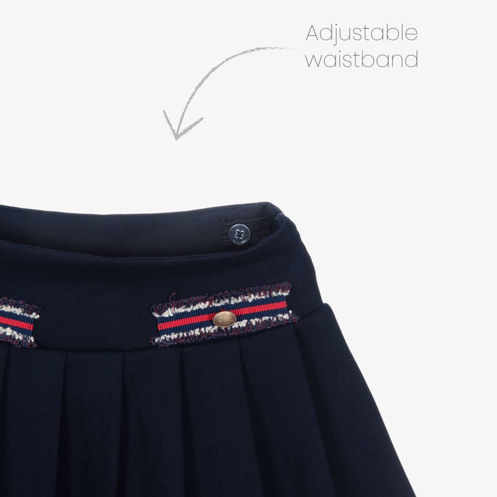 Patachou-Girls Navy Blue Cotton Jersey Skirt Set with Red Trim | Childrensalon Outlet