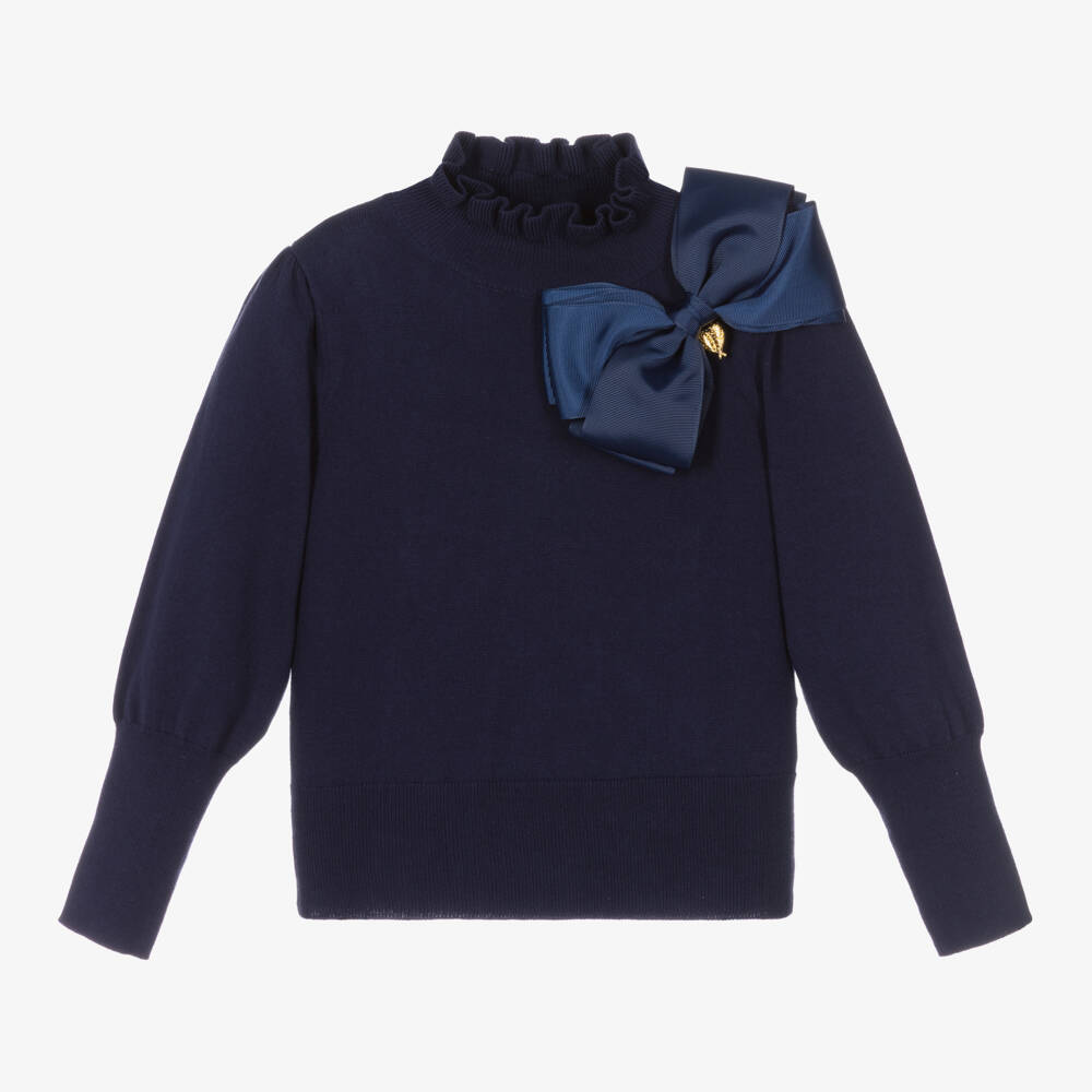 Angel's Face-Girls Navy Blue Cotton Knit Bow Sweater | Childrensalon Outlet