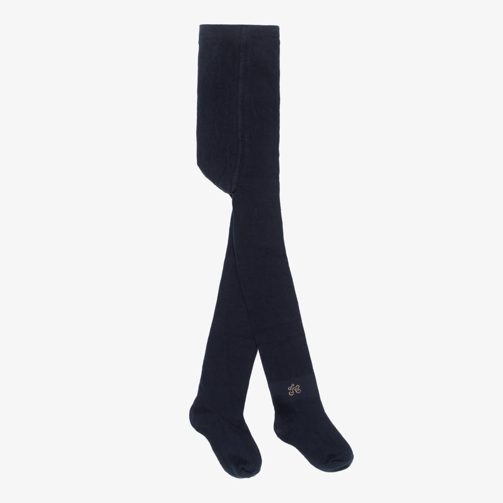 Tartine et Chocolat-Girls Navy Blue Cotton Knit Tights | Childrensalon Outlet