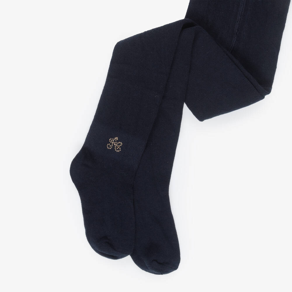 Tartine et Chocolat-Girls Navy Blue Cotton Knit Tights | Childrensalon Outlet