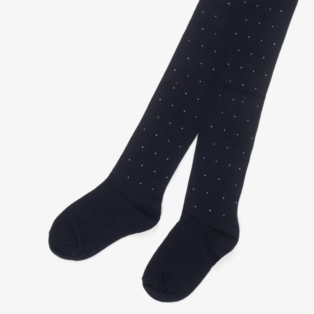 Mayoral-Girls Navy Blue Cotton Knit Tights with Blue Studs | Childrensalon Outlet