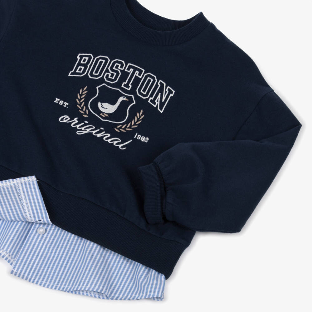 Mayoral-Girls Navy Blue Cotton Layered-Look Sweatshirt | Childrensalon Outlet