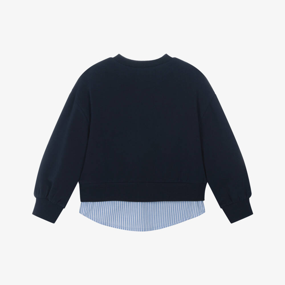 Mayoral-Girls Navy Blue Cotton Layered-Look Sweatshirt | Childrensalon Outlet