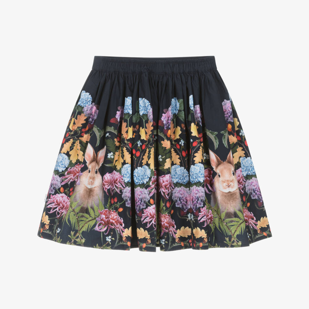 Molo-Girls Navy Blue Cotton Poplin Floral Print Skirt | Childrensalon Outlet