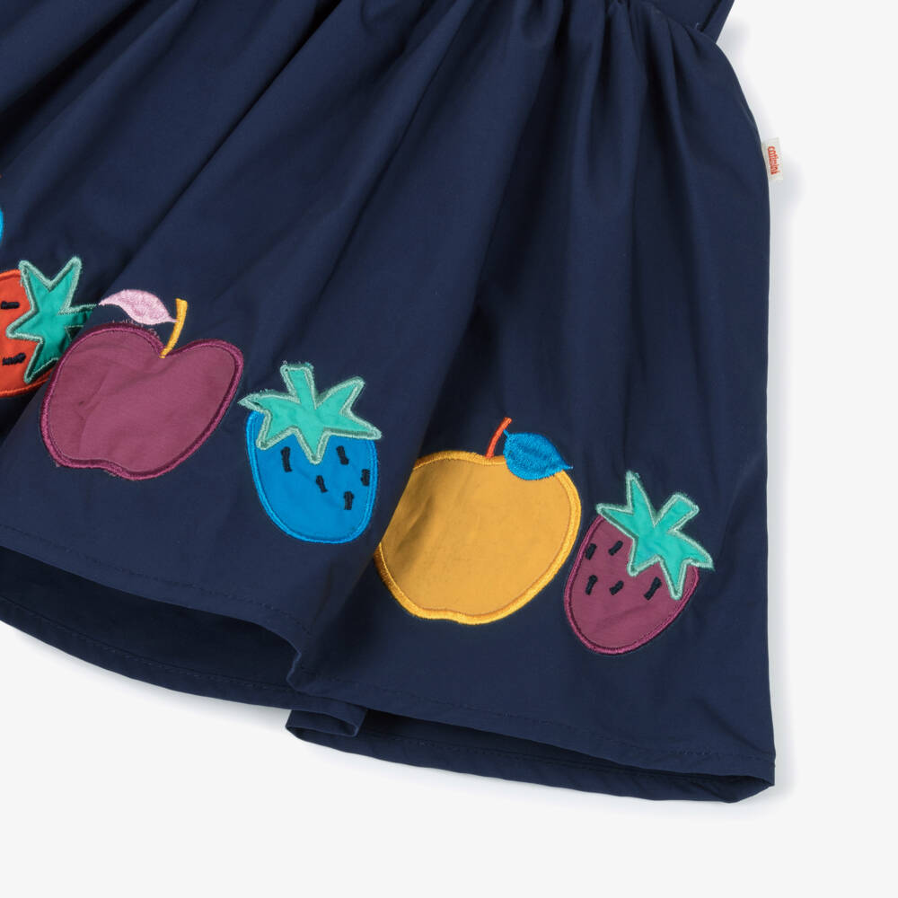 Catimini-Girls Navy Blue Cotton Skirt with Fruit Motifs | Childrensalon Outlet