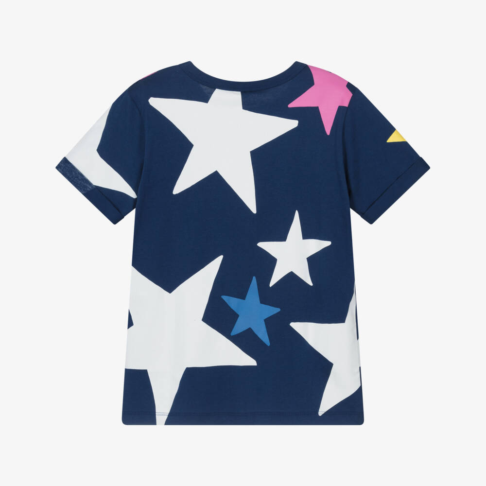 Stella McCartney Kids-Girls Navy Blue Cotton Star Print T-Shirt | Childrensalon Outlet