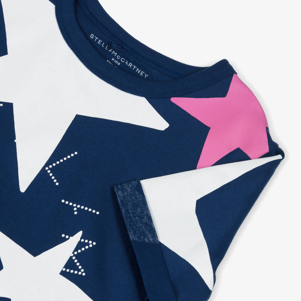 Stella McCartney Kids-Girls Navy Blue Cotton Star Print T-Shirt | Childrensalon Outlet