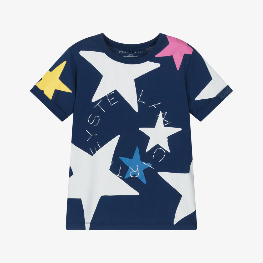 Stella McCartney Kids-Girls Navy Blue Cotton Star Print T-Shirt | Childrensalon Outlet