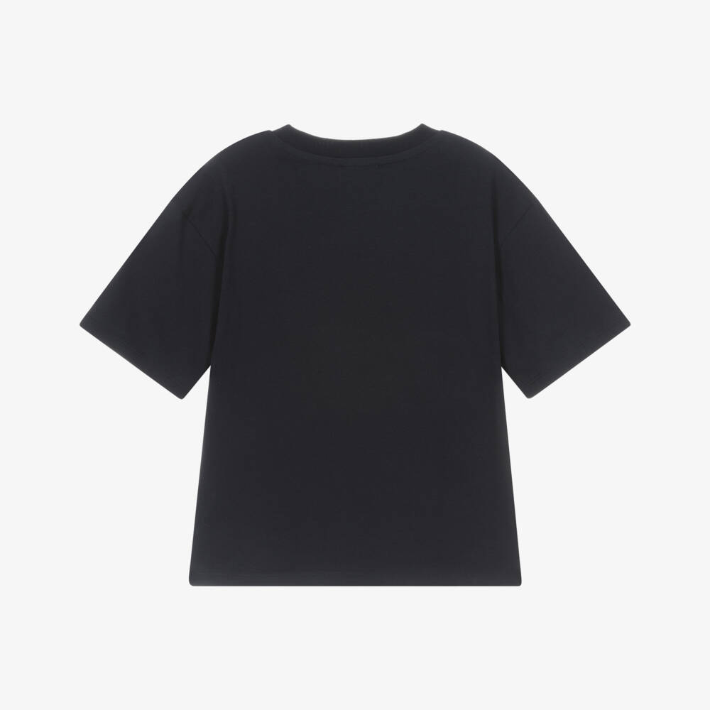 MARC JACOBS-Girls Navy Blue Cotton T-Shirt with Jewel Detail | Childrensalon Outlet