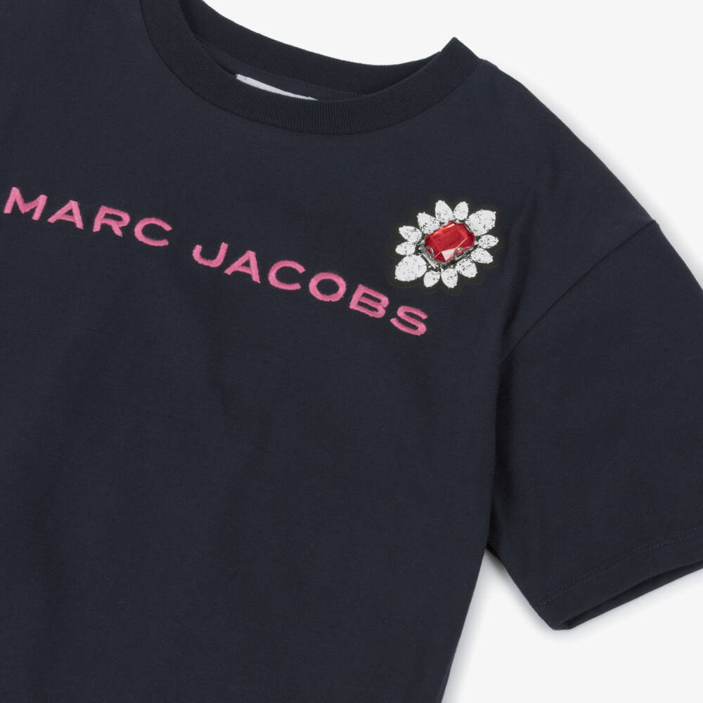 MARC JACOBS-Girls Navy Blue Cotton T-Shirt with Jewel Detail | Childrensalon Outlet