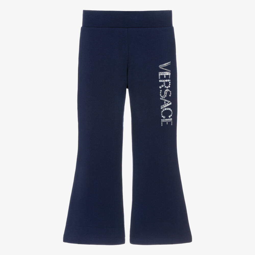 Versace-Girls Navy Blue Embellished Logo Jersey Trousers | Childrensalon Outlet