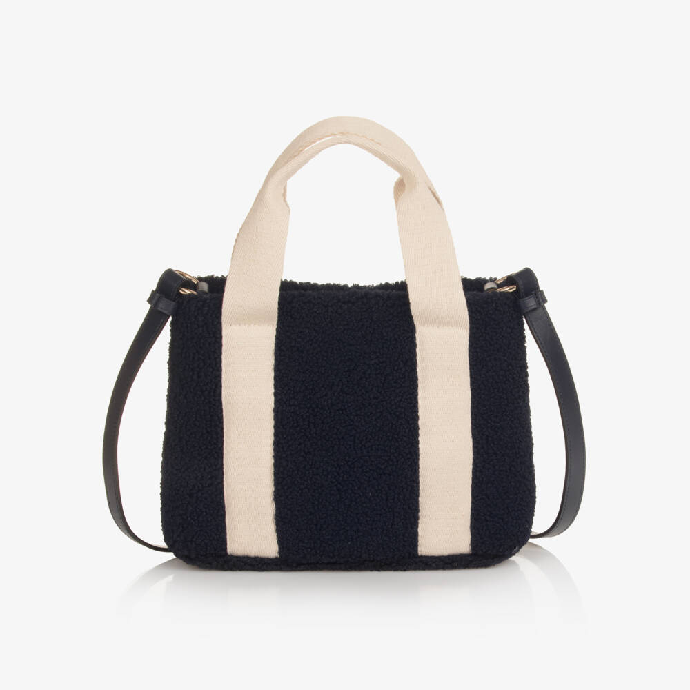 Chloé-Girls Navy Blue Faux Shearling Logo Handbag (28cm) | Childrensalon Outlet