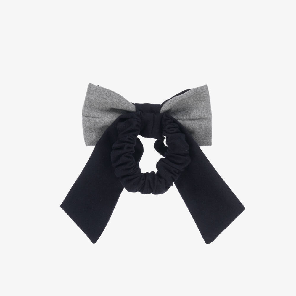 Patachou-Girls Navy Blue Felted Bow Hair Scrunchie (14cm) | Childrensalon Outlet