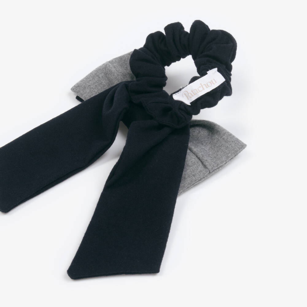Patachou-Girls Navy Blue Felted Bow Hair Scrunchie (14cm) | Childrensalon Outlet
