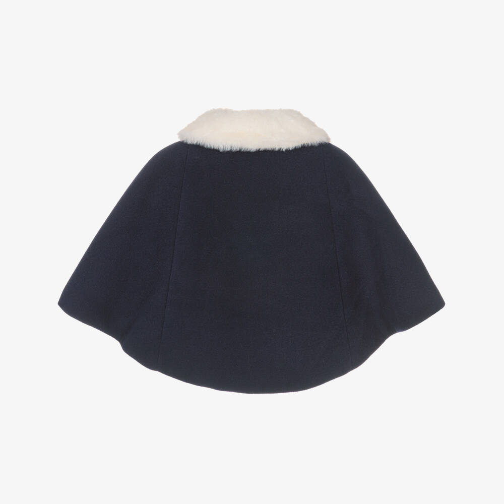 Pureté Du... Bébé-Girls Navy Blue Felted Cape with Detachable Faux Fur Collar | Childrensalon Outlet