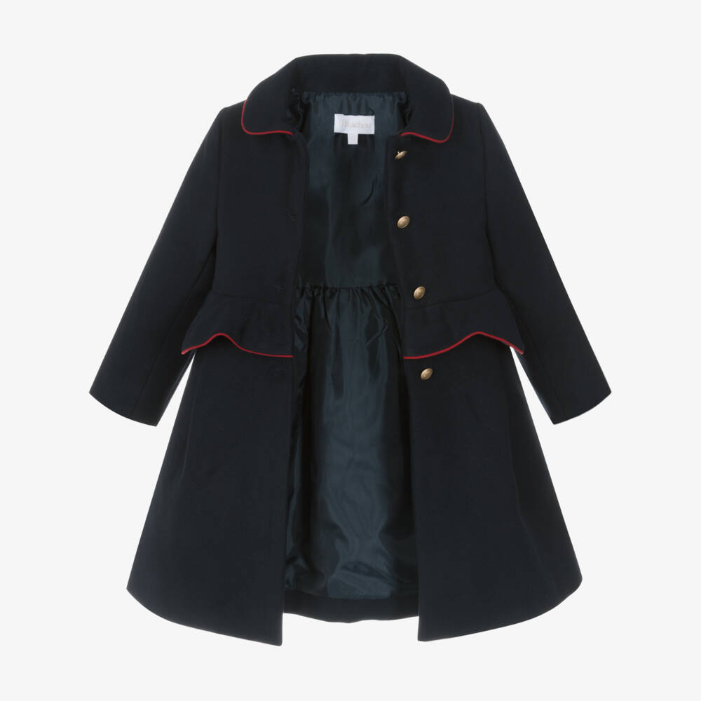 Patachou-Girls Navy Blue Felted Coat with Frill | Childrensalon Outlet