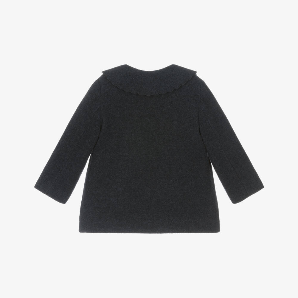 Laranjinha-Girls Navy Blue Felted Coat with Scalloped Collar | Childrensalon Outlet