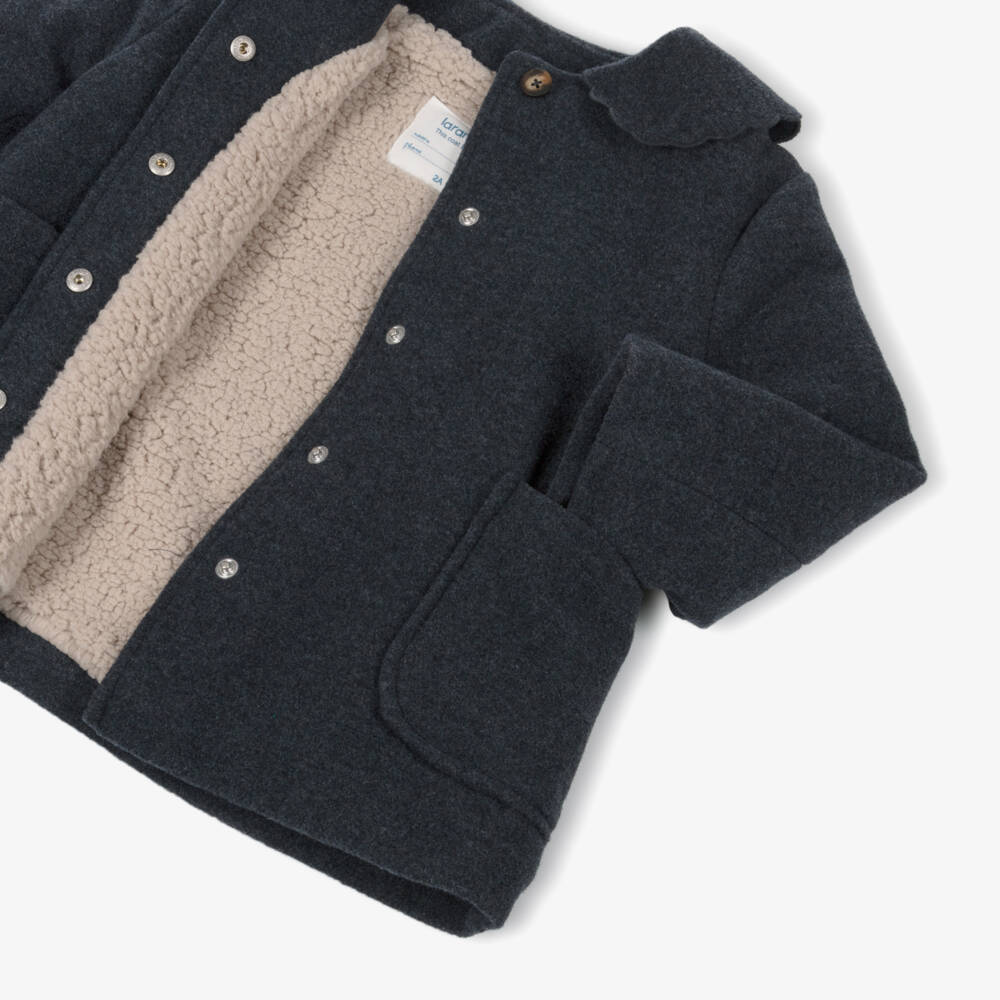 Laranjinha-Girls Navy Blue Felted Coat with Scalloped Collar | Childrensalon Outlet