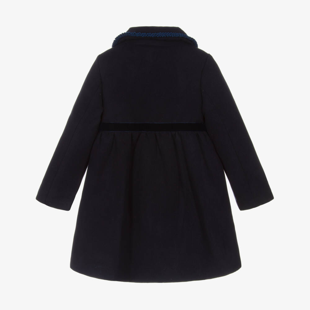 Patachou-Girls Navy Blue Felted & Velvet Ruffle Coat | Childrensalon Outlet