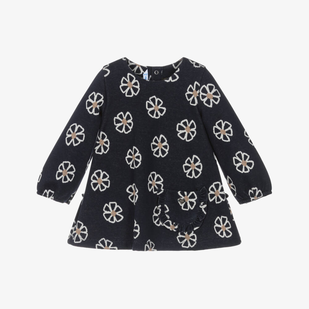 Mayoral-Платье из синего трикотажа с цветочным узором для девочек | Childrensalon Outlet
