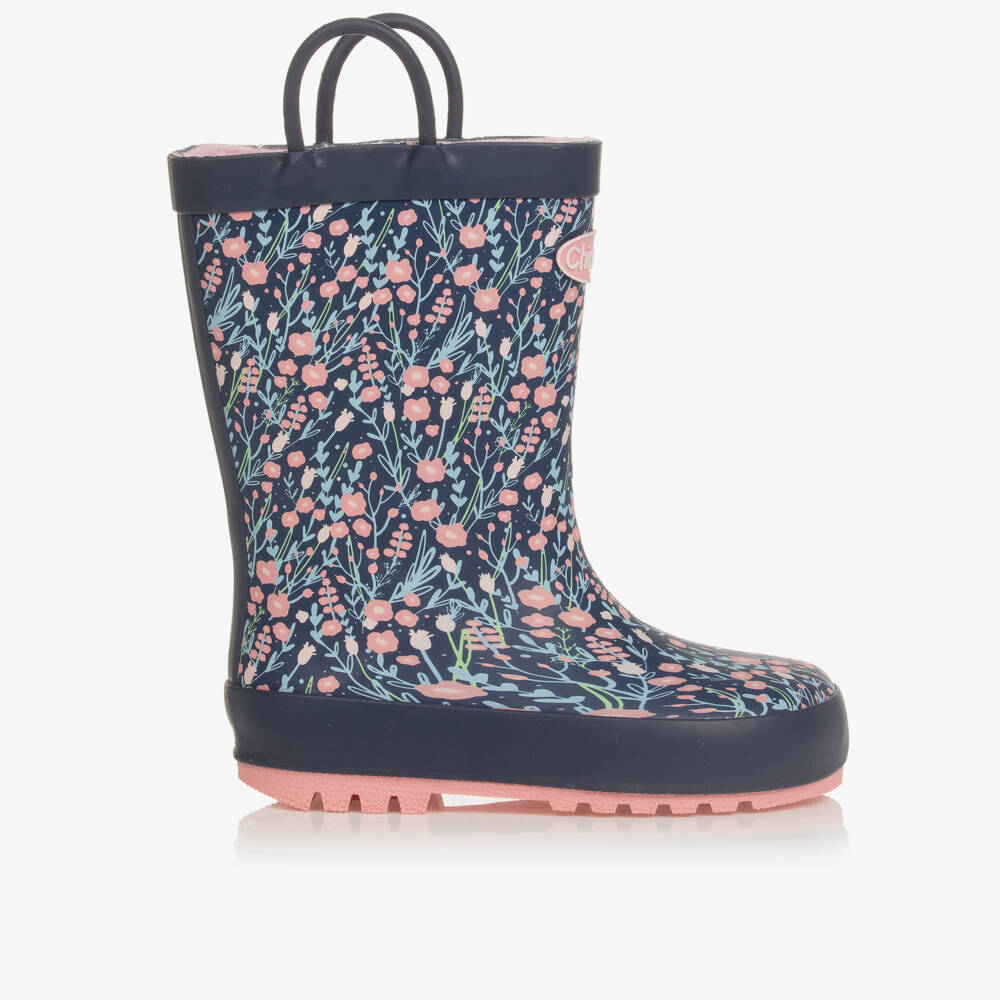 Chipmunks-Girls Navy Blue Floral Rain Boots | Childrensalon Outlet