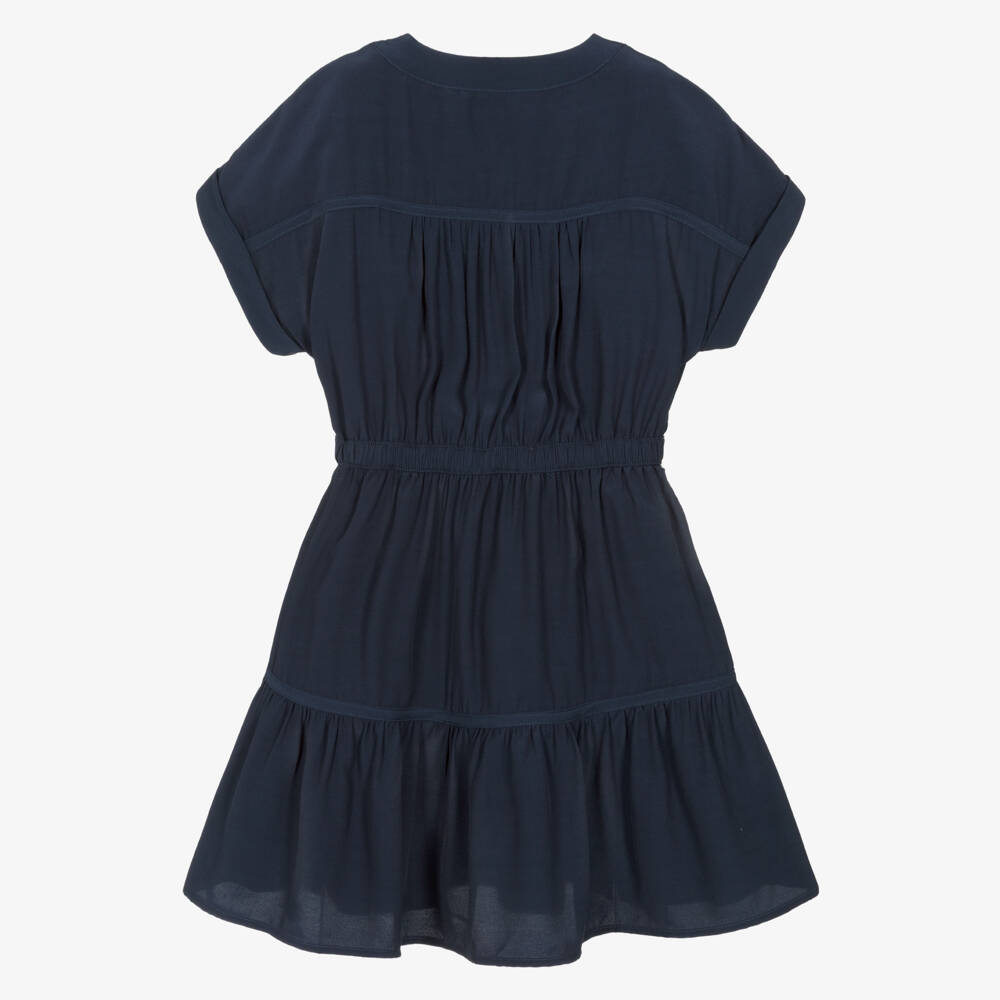 Tommy Hilfiger-Girls Navy Blue Gathered Waist Dress | Childrensalon Outlet