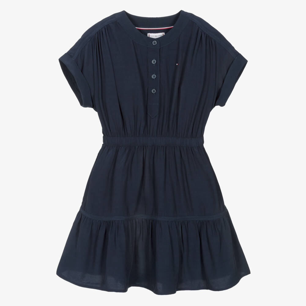 Tommy Hilfiger-Girls Navy Blue Gathered Waist Dress | Childrensalon Outlet