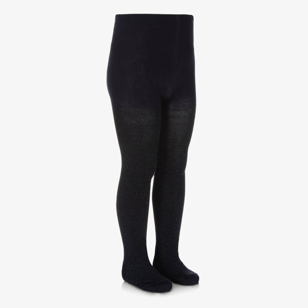 Molo-Girls Navy Blue Glitter Knitted Tights | Childrensalon Outlet
