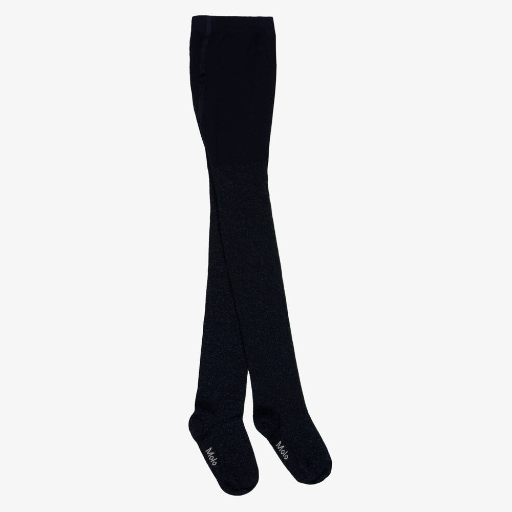 Molo-Girls Navy Blue Glitter Knitted Tights | Childrensalon Outlet