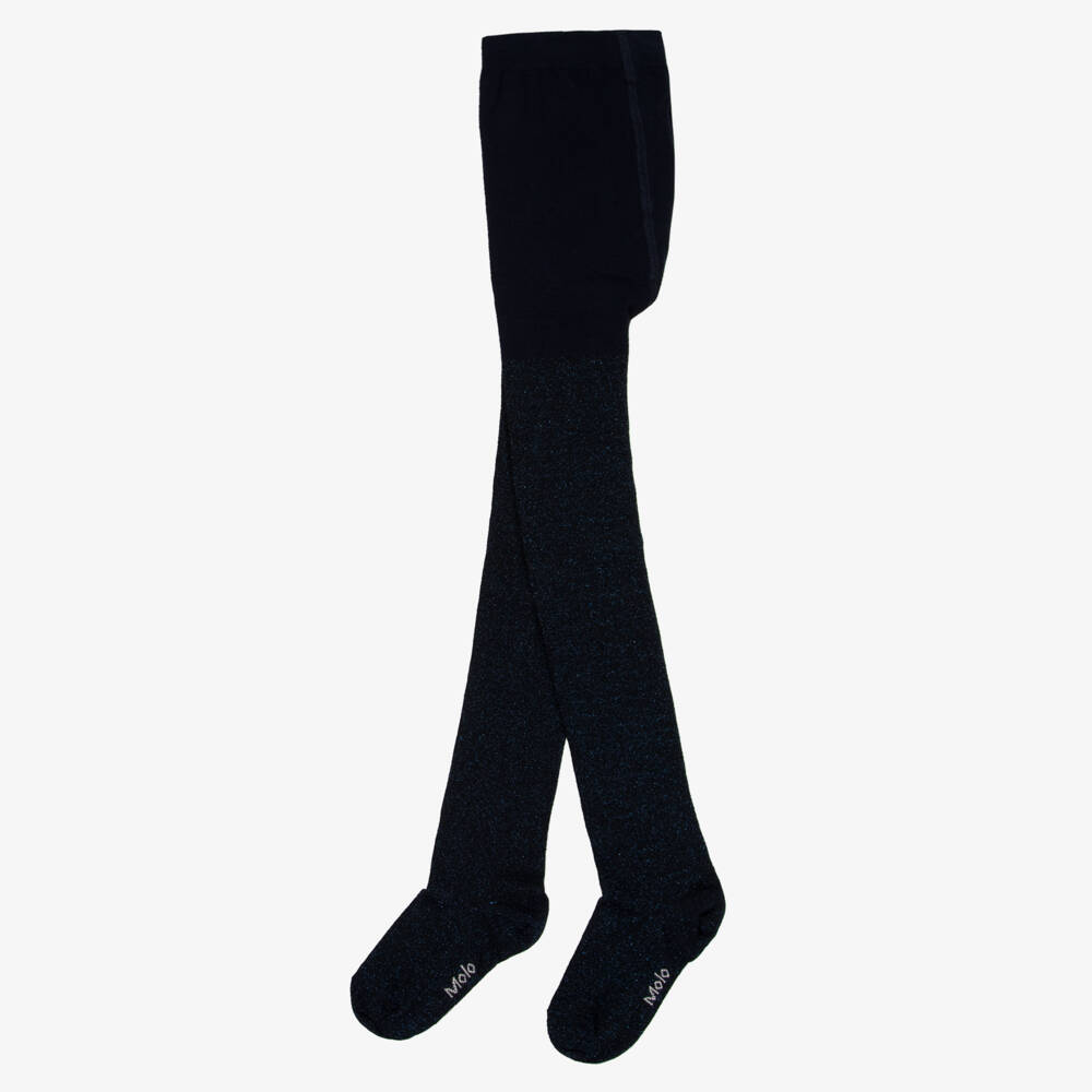 Molo-Girls Navy Blue Glitter Knitted Tights | Childrensalon Outlet