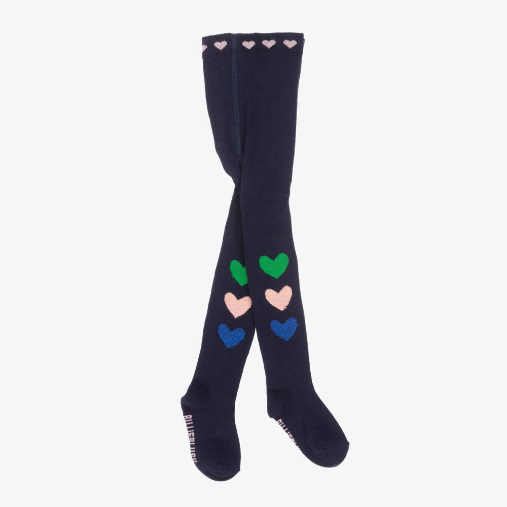Billieblush-Girls Navy Blue Glittery Hearts Tights | Childrensalon Outlet