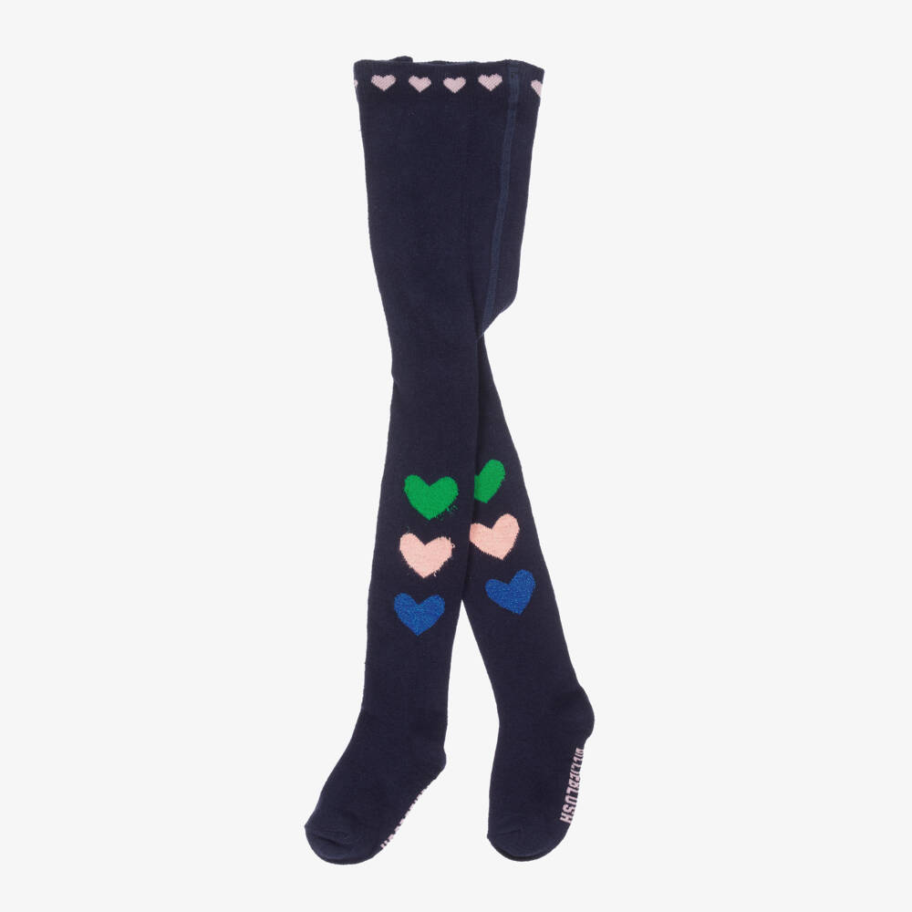 Billieblush-Girls Navy Blue Glittery Hearts Tights | Childrensalon Outlet