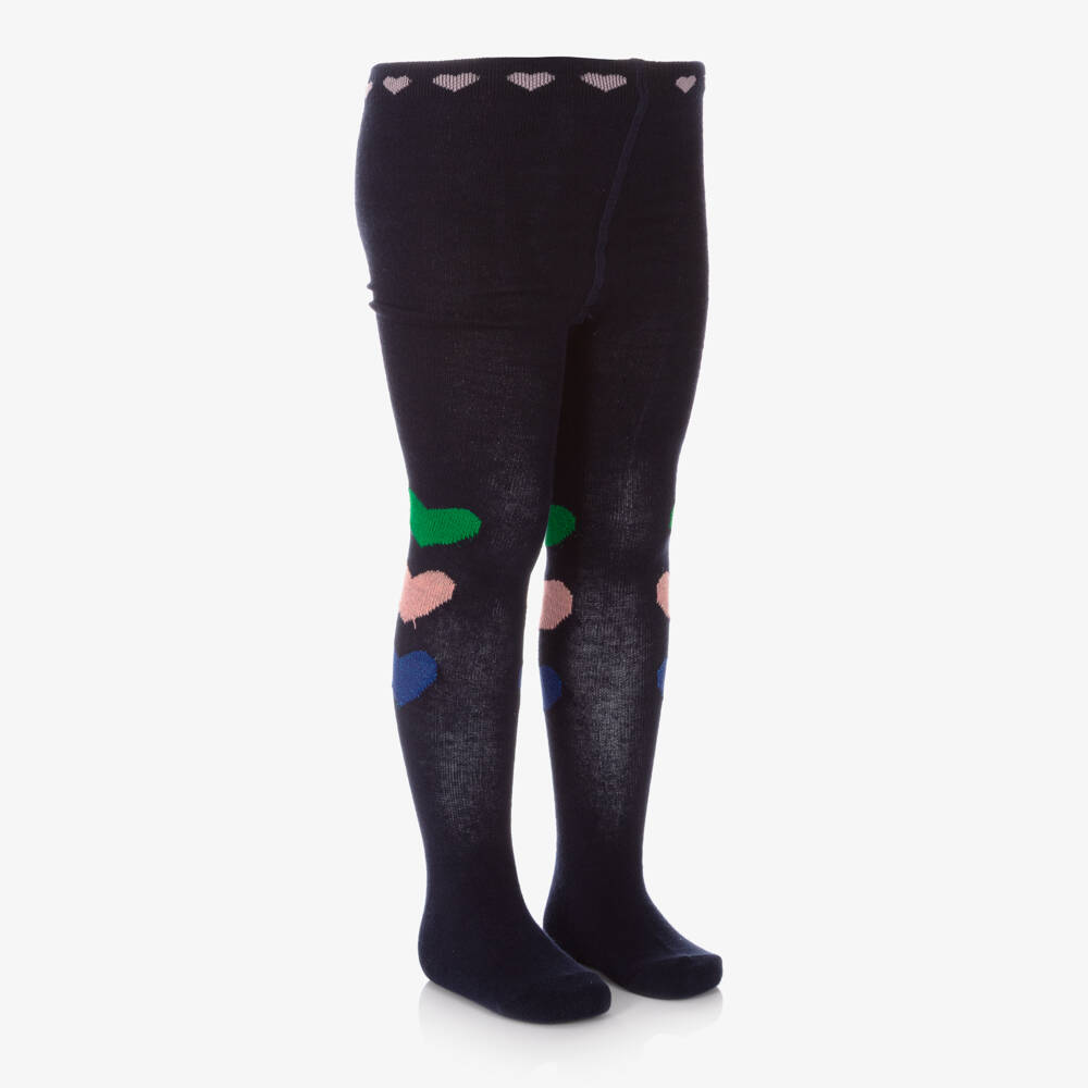 Billieblush-Girls Navy Blue Glittery Hearts Tights | Childrensalon Outlet