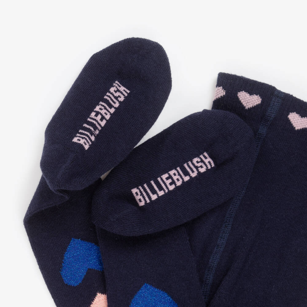 Billieblush-Girls Navy Blue Glittery Hearts Tights | Childrensalon Outlet