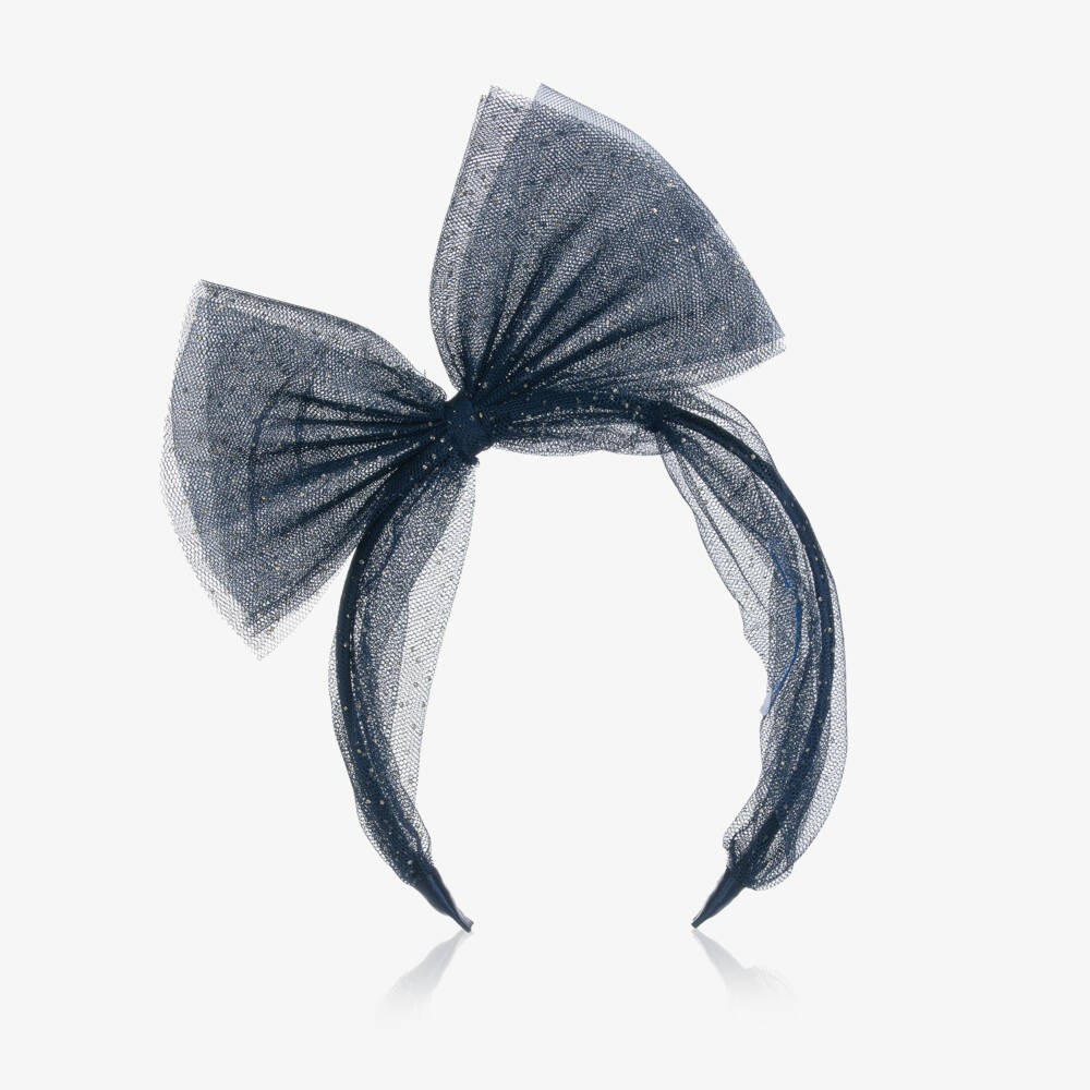 Mayoral-Girls Navy Blue & Gold Glitter Tulle Bow Hairband | Childrensalon Outlet